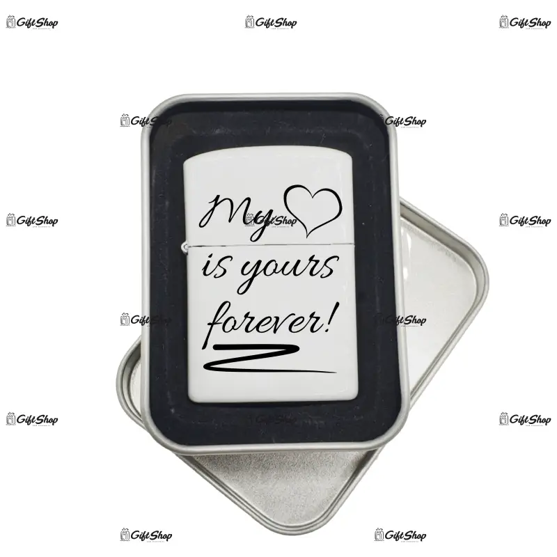 My heart is yours forever, bricheta metalica gravata laser cu mesaj
